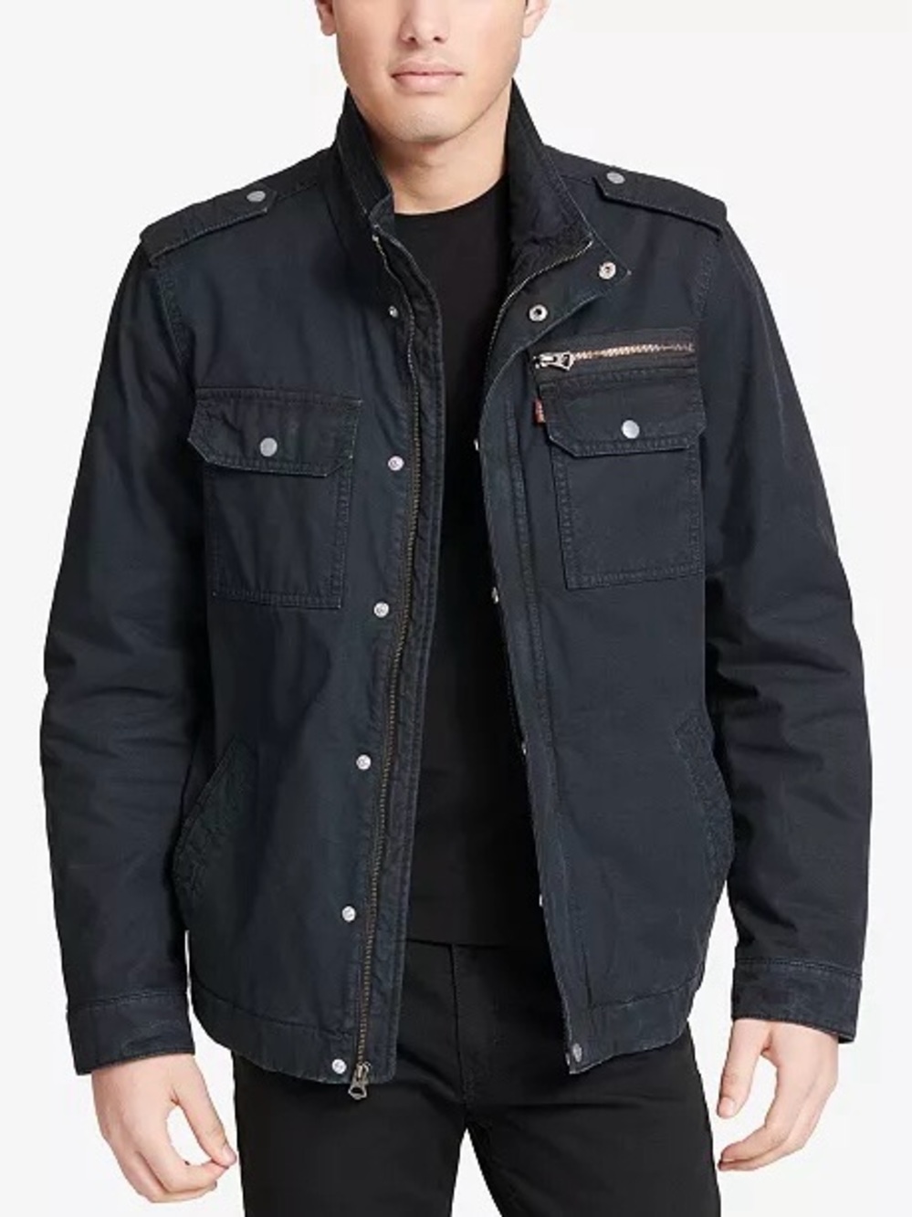 NWT Levi's Black Washed Cotton Military Utility Field Jacket Men's L